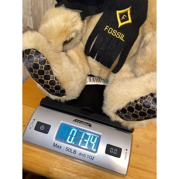 Authentic Fossil 13” Tan Plush Bear Black & Gold Felt Scarf Stuffed Animal Toy - Picture 14 of 14